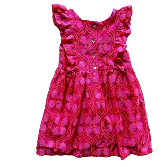EUC Genuine Kids by Osh Kosh magenta lace over pink dress w/ ruffle straps. 2T. - Picture 4 of 6